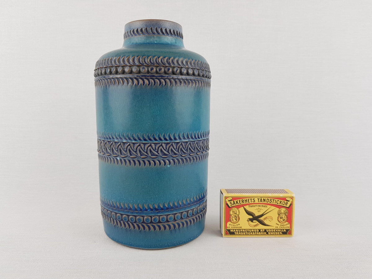 Vintage AKRU KERAMIK (Alfred Krupp) Blue Turquoise Vase Decor "Messina" C5 18 West German Pottery 1969s