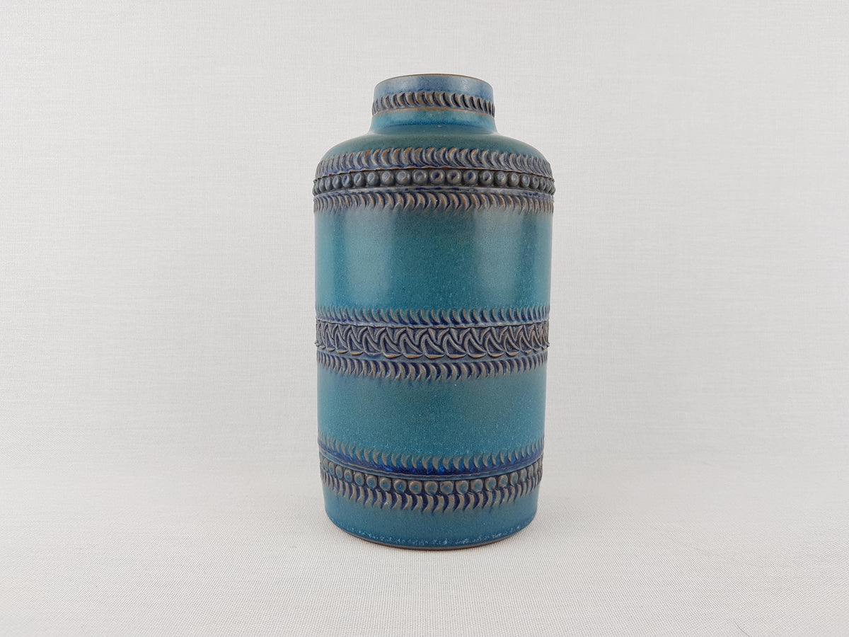 Vintage AKRU KERAMIK (Alfred Krupp) Blue Turquoise Vase Decor "Messina" C5 18 West German Pottery 1969s
