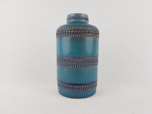 Vintage AKRU KERAMIK (Alfred Krupp) Blue Turquoise Vase Decor "Messina" C5 18 West German Pottery 1969s