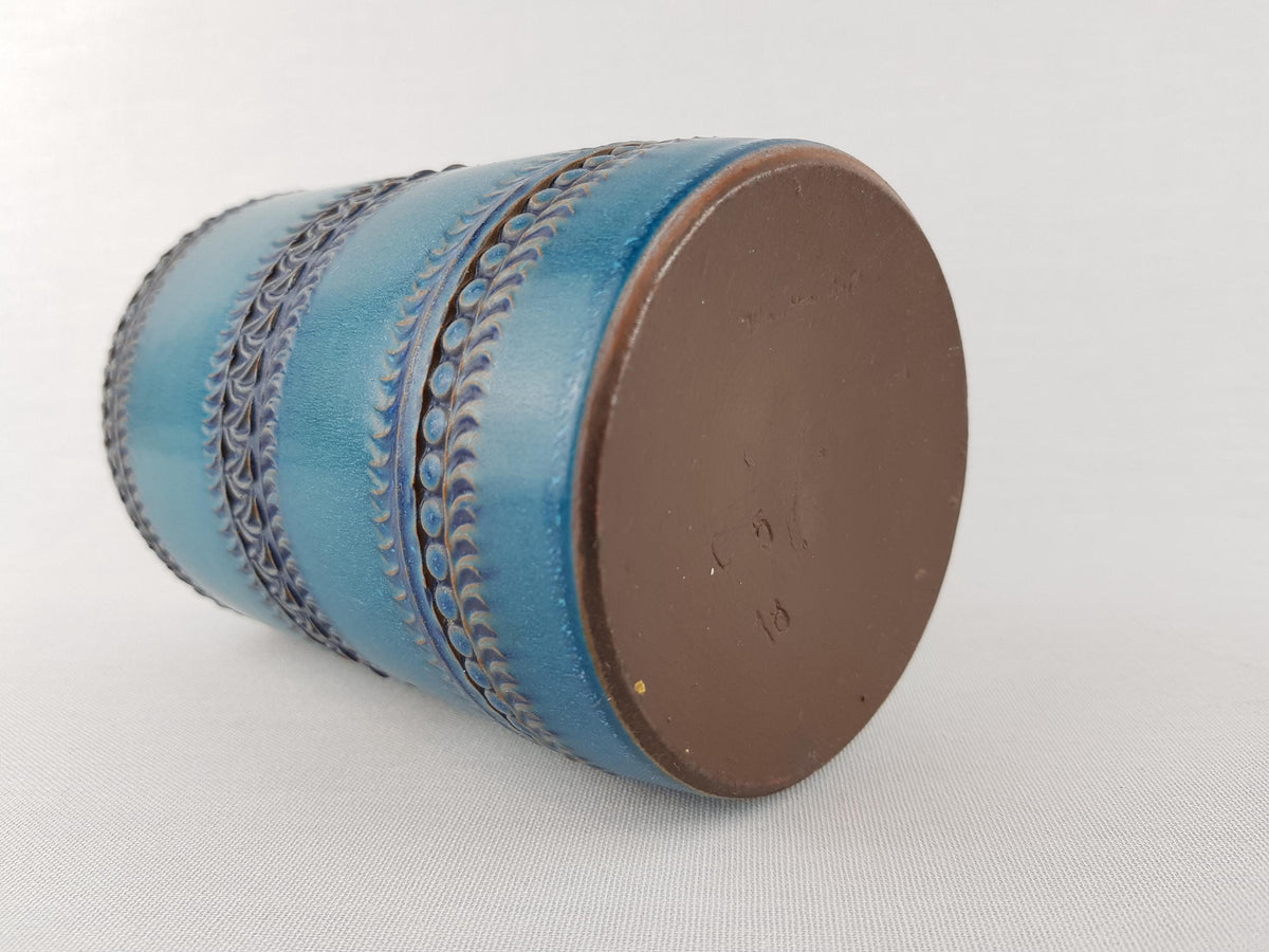 Vintage AKRU KERAMIK (Alfred Krupp) Blue Turquoise Vase Decor "Messina" C5 18 West German Pottery 1969s