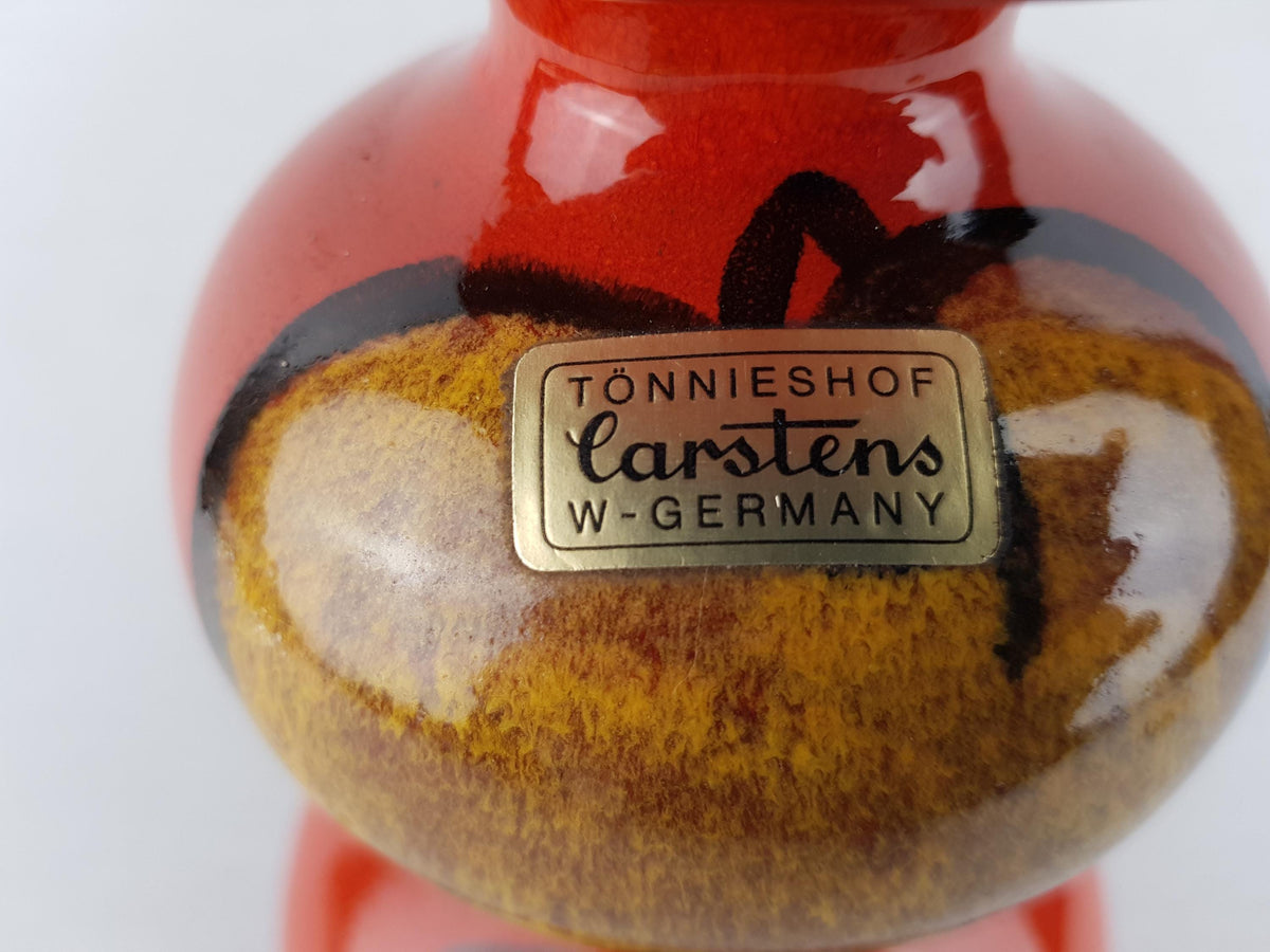 Vintage CARSTENS TONNIESHOF | Ceramic Red Candle Holder with Apple Decor | West German Pottery, 1970s | Fat Lava Era