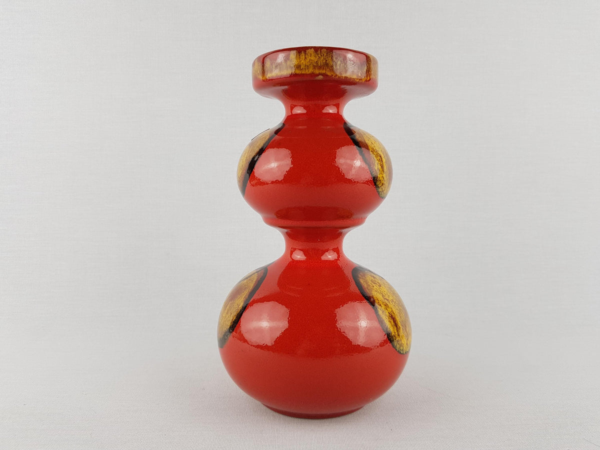Vintage CARSTENS TONNIESHOF | Ceramic Red Candle Holder with Apple Decor | West German Pottery, 1970s | Fat Lava Era
