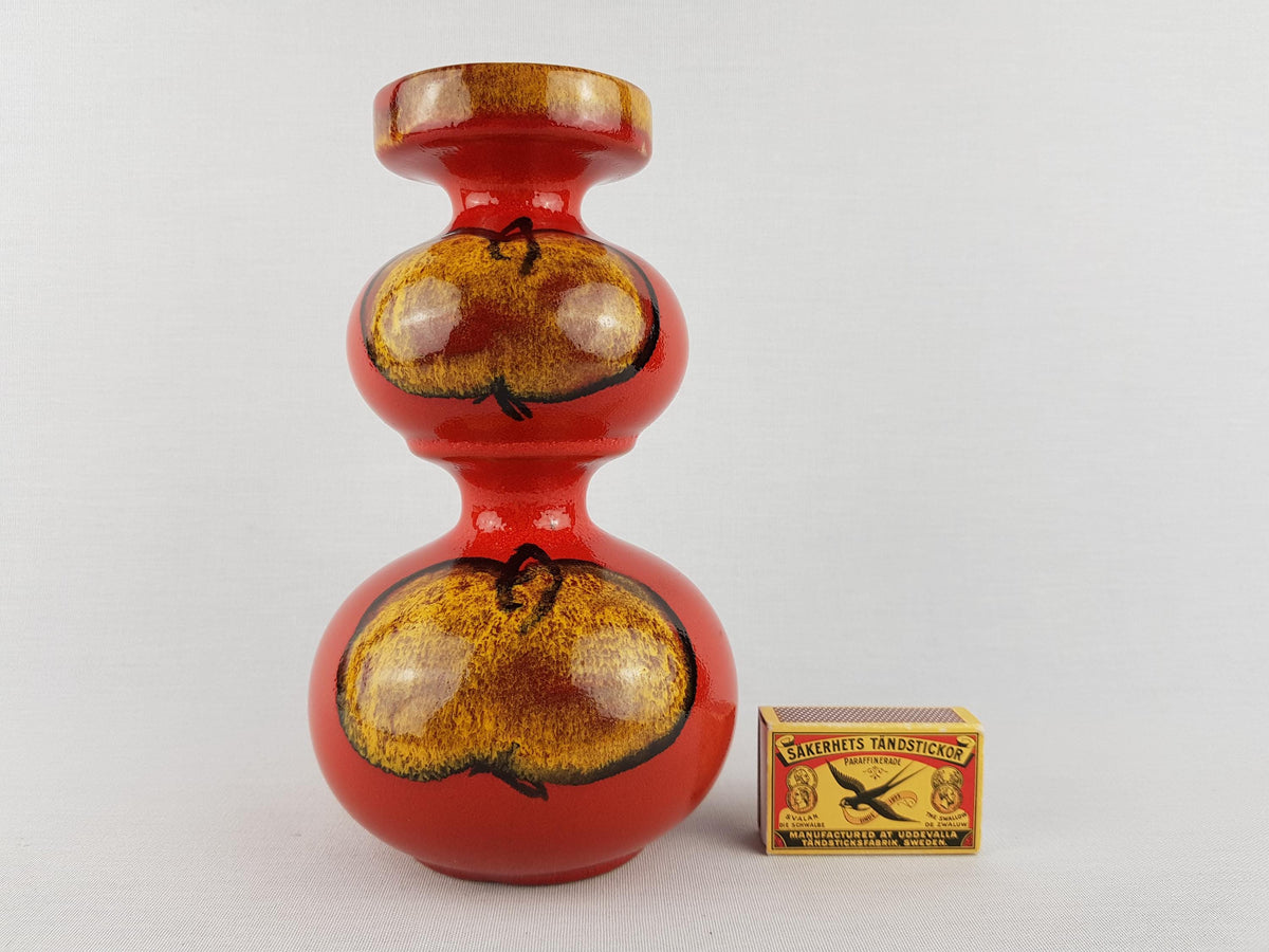 Vintage CARSTENS TONNIESHOF | Ceramic Red Candle Holder with Apple Decor | West German Pottery, 1970s | Fat Lava Era