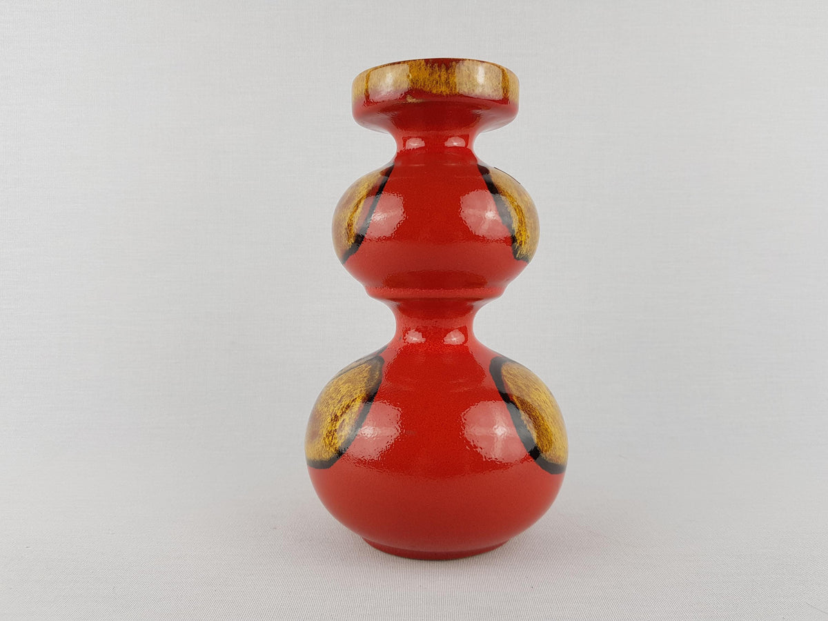 Vintage CARSTENS TONNIESHOF | Ceramic Red Candle Holder with Apple Decor | West German Pottery, 1970s | Fat Lava Era