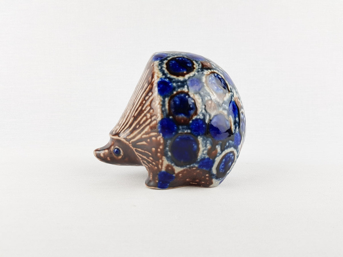 Vintage STUDIO POTTERY Blue and Brown Ceramic Hedgehog By Elfriede Balzar-Kopp West German Pottery 1950s