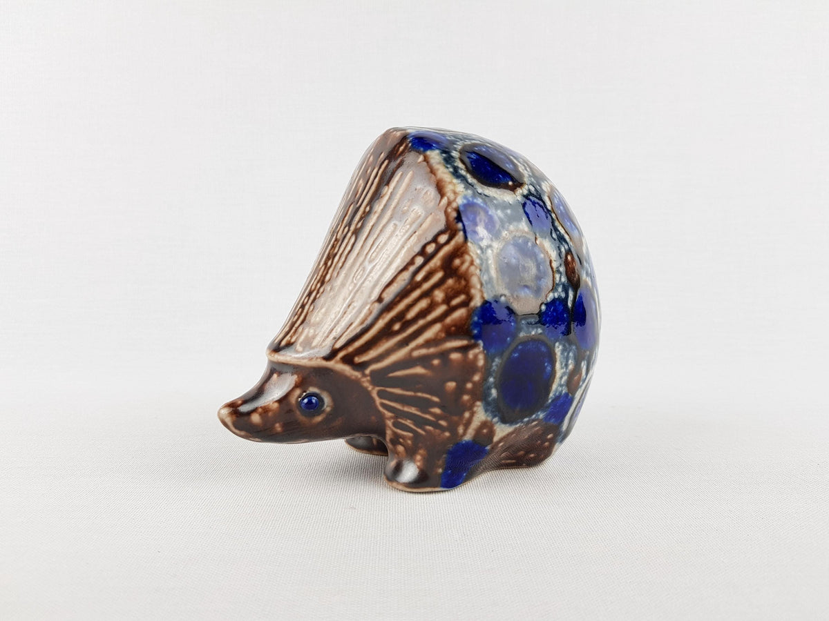 Vintage STUDIO POTTERY Blue and Brown Ceramic Hedgehog By Elfriede Balzar-Kopp West German Pottery 1950s