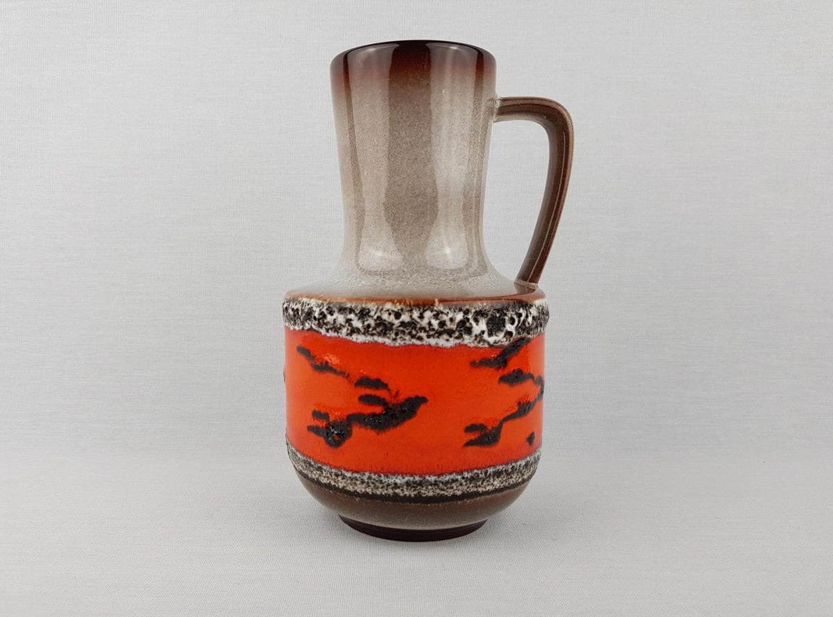 Vintage STEULER KERAMIK Orange and Brown Fat Lava Vase 141-20 West German Pottery 1960s