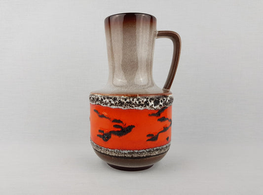 Vintage STEULER KERAMIK Orange and Brown Fat Lava Vase 141-20 West German Pottery 1960s