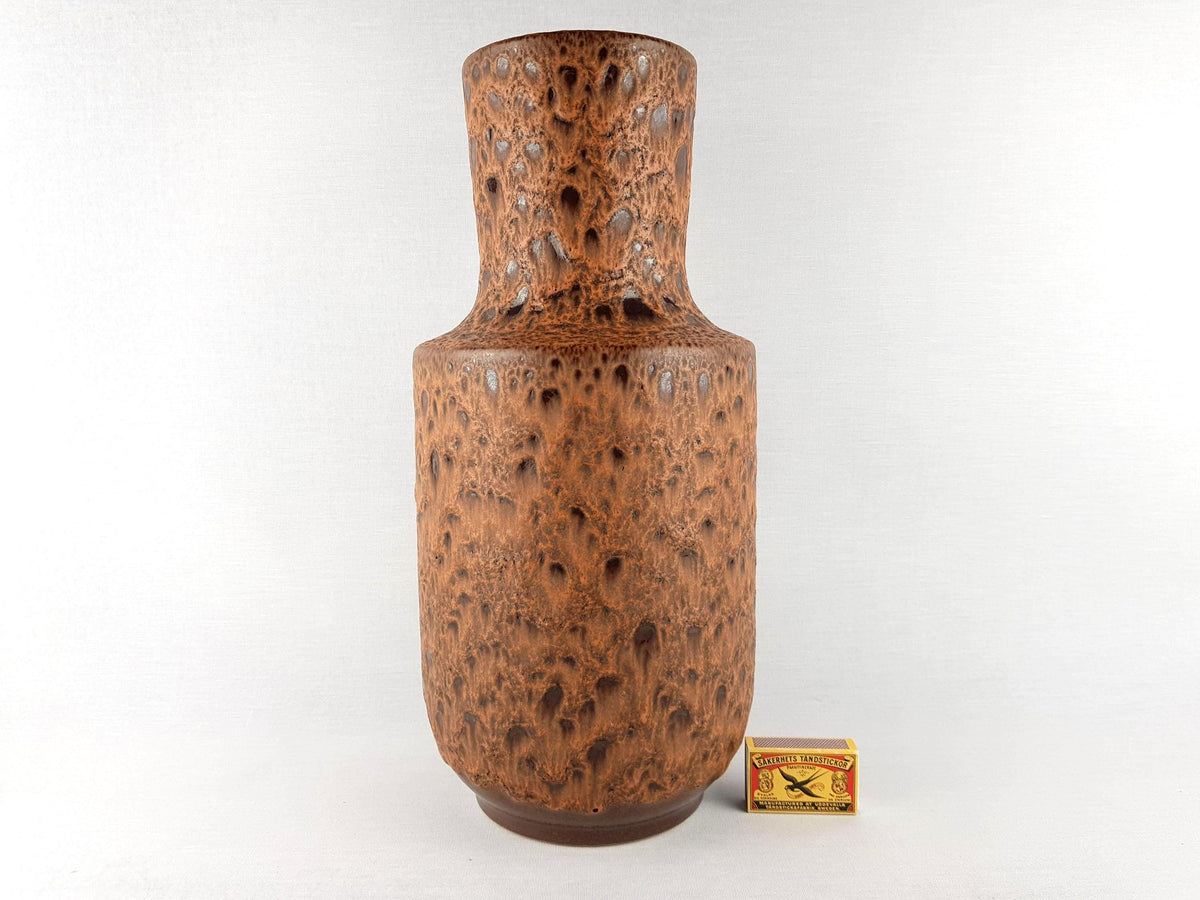 Vintage STEULER KERAMIK Brown Fat Lava Floor Vase 143-40 West German Pottery 1970s hairline!