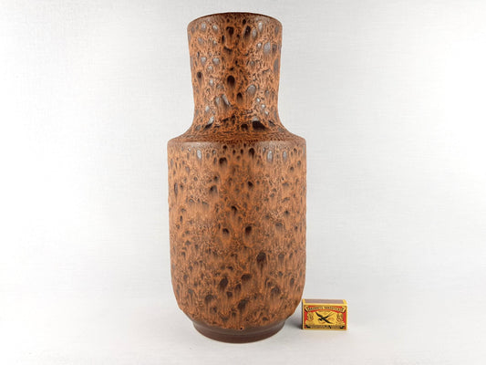 Vintage STEULER KERAMIK Brown Fat Lava Floor Vase 143-40 West German Pottery 1970s hairline!
