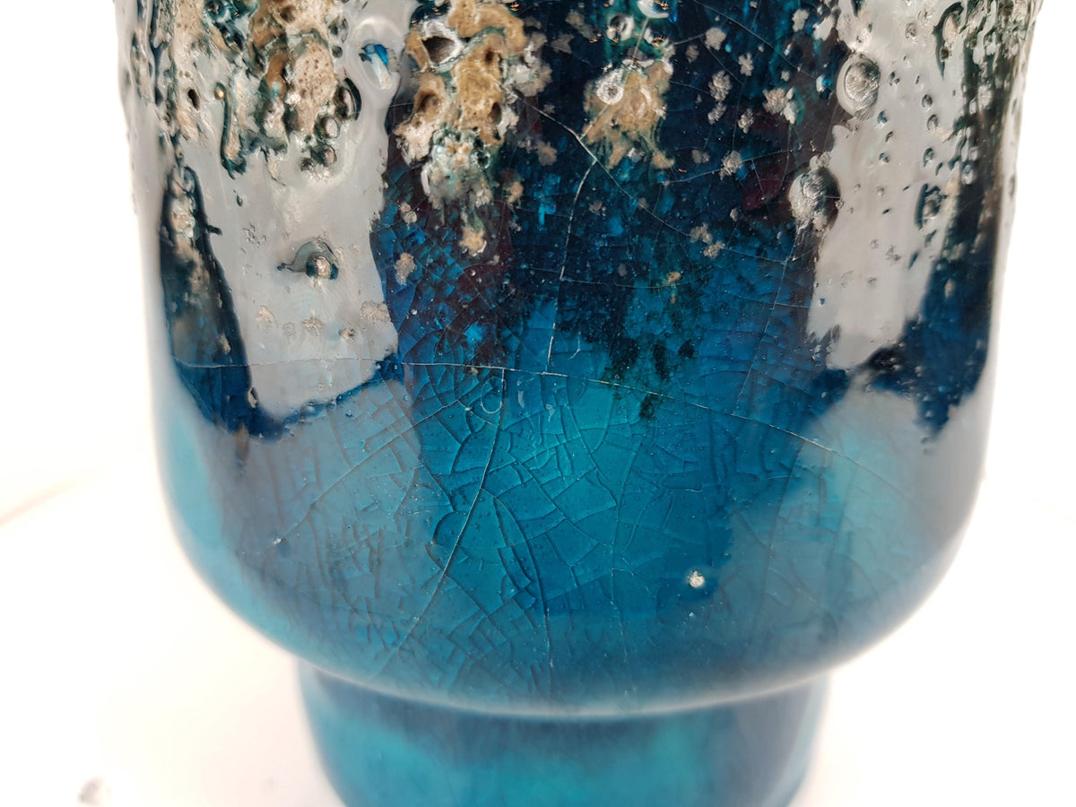 Vintage OTTO KERAMIK Glossy Turquoise Blue with Greyish Black Fat Lava Glaze Vase West German Pottery 1960-70s