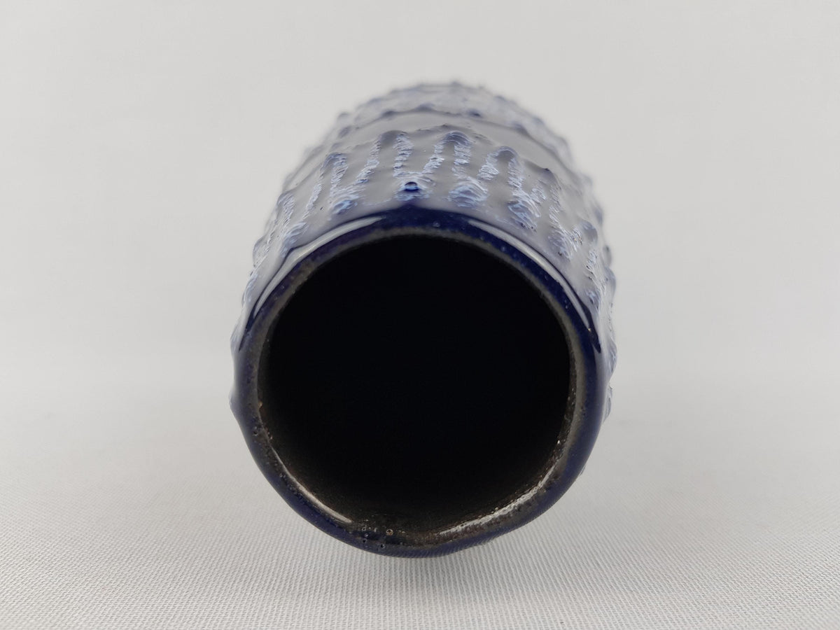 Vintage VEB STREHLA Blue Fat Lava Vase East German Pottery 1960s