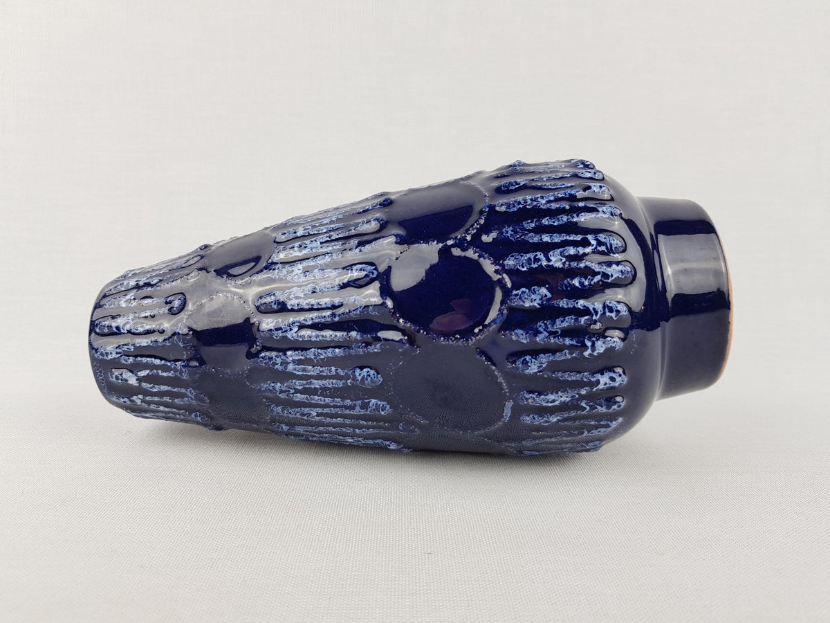 Vintage VEB STREHLA Blue Fat Lava Vase East German Pottery 1960s