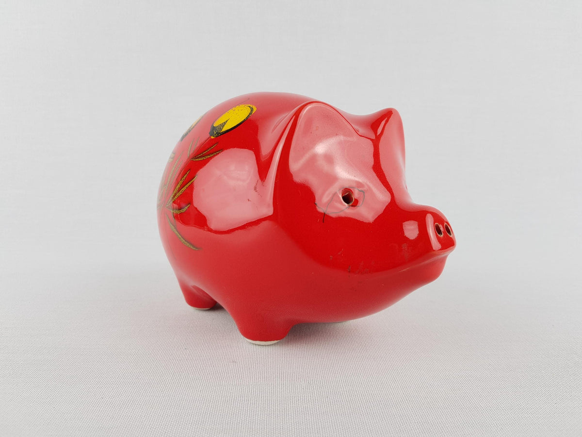 Vintage SICART (SICA) Red Hand Painted Money Box, Piggy Bank, Italian Pottery, Ceramiche Italia 1970s