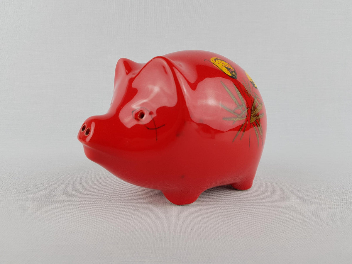 Vintage SICART (SICA) Red Hand Painted Money Box, Piggy Bank, Italian Pottery, Ceramiche Italia 1970s