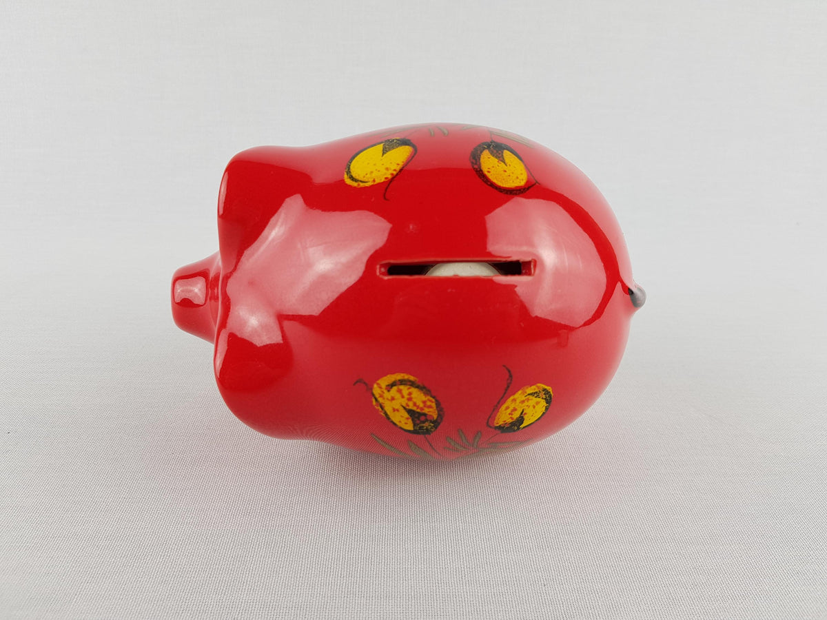 Vintage SICART (SICA) Red Hand Painted Money Box, Piggy Bank, Italian Pottery, Ceramiche Italia 1970s