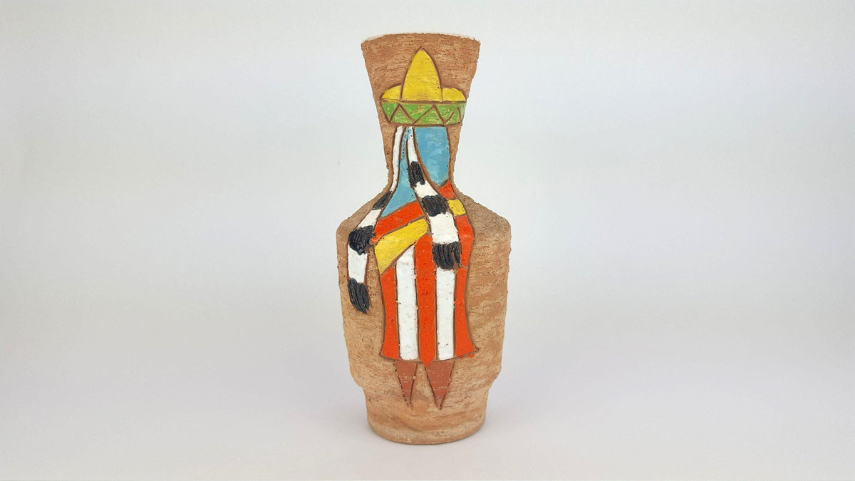 Vintage Fratelli Fanciullacci vase with Mexican people decor 1950-1960