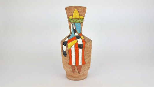 Vintage Fratelli Fanciullacci vase with Mexican people decor 1950-1960