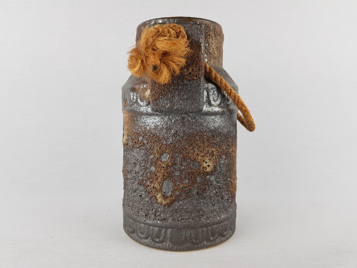 Vintage JOPEKO KERAMIK Brown and Gray Fat Lava Bucket Vase With Paris Decor 751-20 West German Pottery 1970s