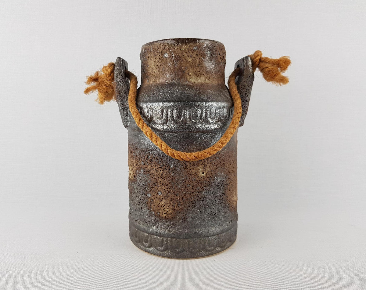 Vintage JOPEKO KERAMIK Brown and Gray Fat Lava Bucket Vase With Paris Decor 751-20 West German Pottery 1970s