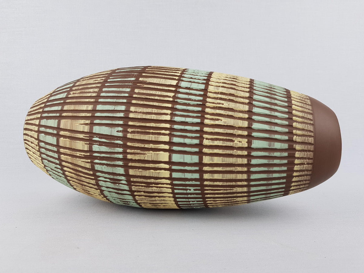 Vintage SIERHAHN KERAMIK Siershahner Fabrik Brown, Yellow and Green Sgraffito Vase West German Pottery