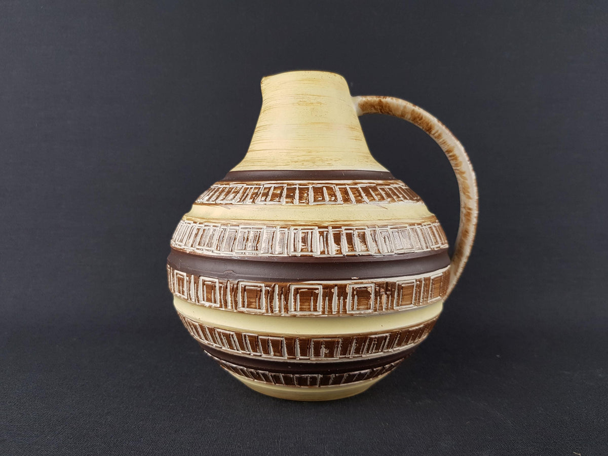 Vintage DÜMLER & BREIDEN Keramik Brown and Beige Vase with Incised Pattern "Regent" Decor | 388 16 West German Pottery 1963