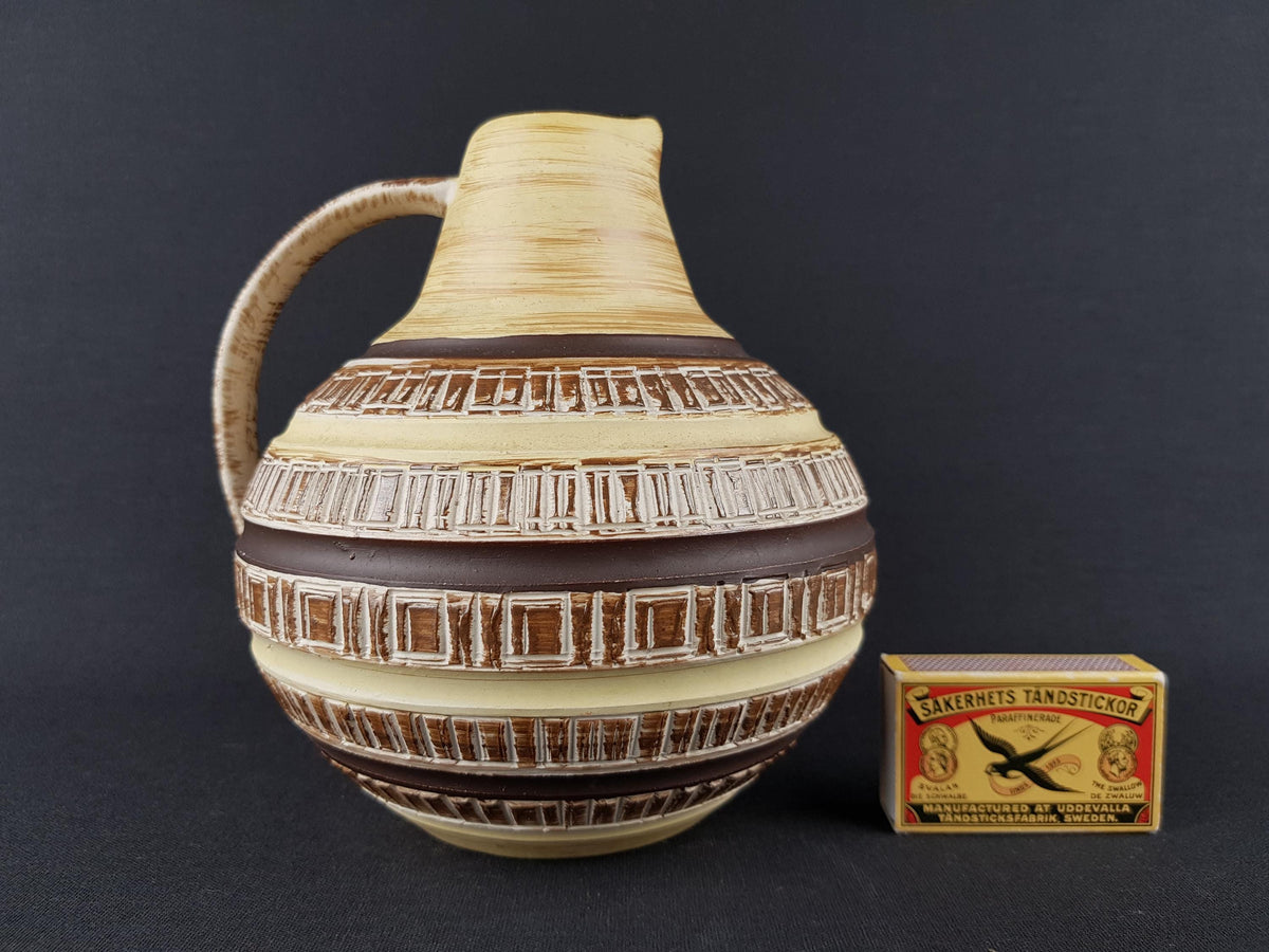 Vintage DÜMLER & BREIDEN Keramik Brown and Beige Vase with Incised Pattern "Regent" Decor | 388 16 West German Pottery 1963