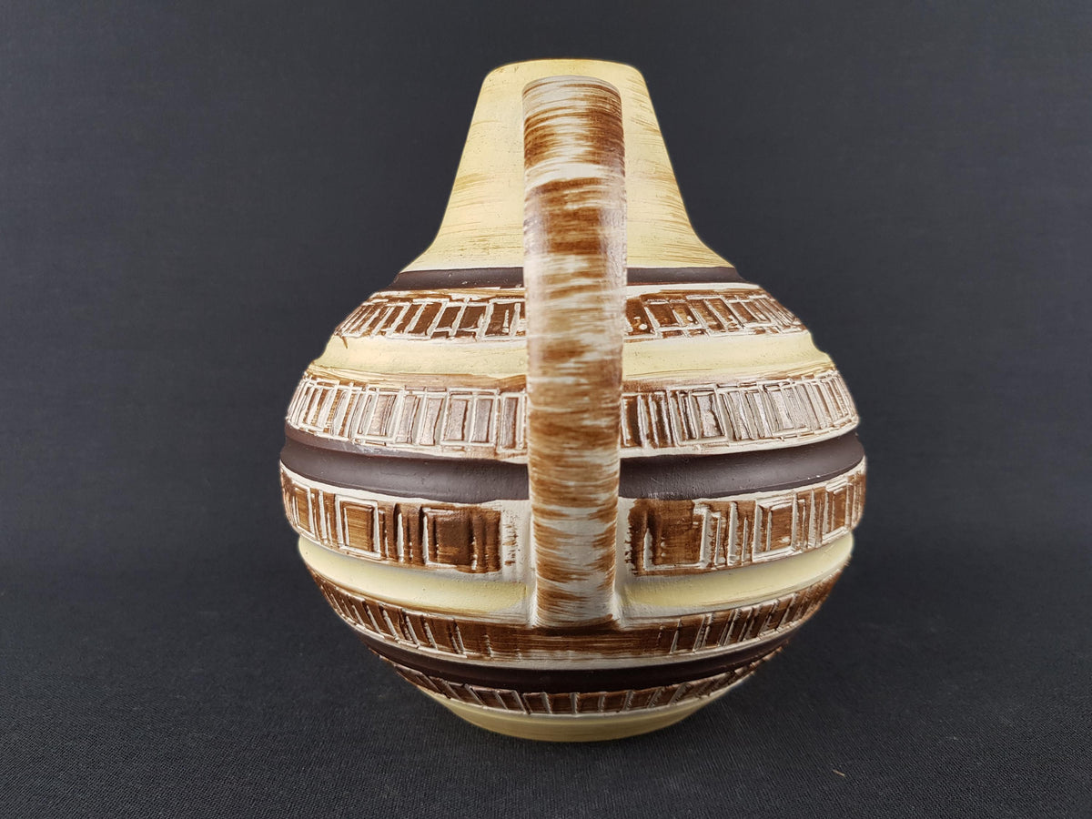 Vintage DÜMLER & BREIDEN Keramik Brown and Beige Vase with Incised Pattern "Regent" Decor | 388 16 West German Pottery 1963