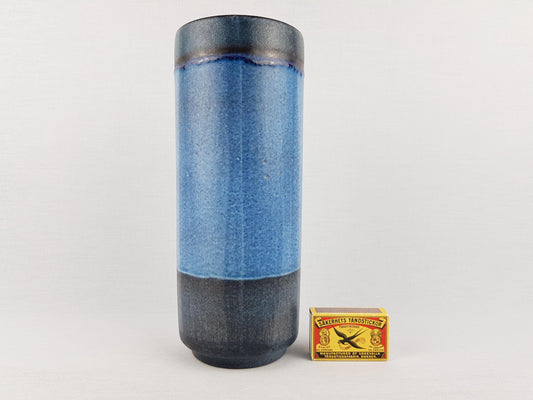 Vintage KARLSRUHER MAJOLIKA Blue Cylinder Vase by Friedegart Glatzle West German Pottery 1960s