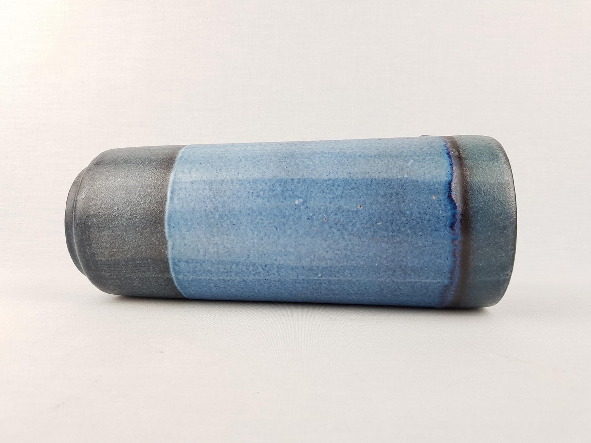 Vintage KARLSRUHER MAJOLIKA Blue Cylinder Vase by Friedegart Glatzle West German Pottery 1960s
