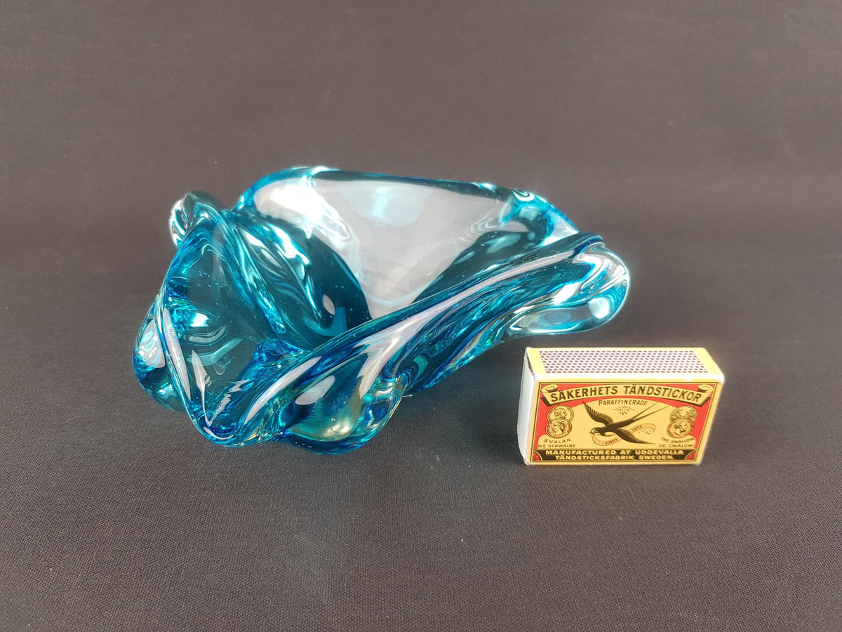 Vintage MURANO GLASS Blue Bowl | Ashtray Italian Art Glass | 1960-70s
