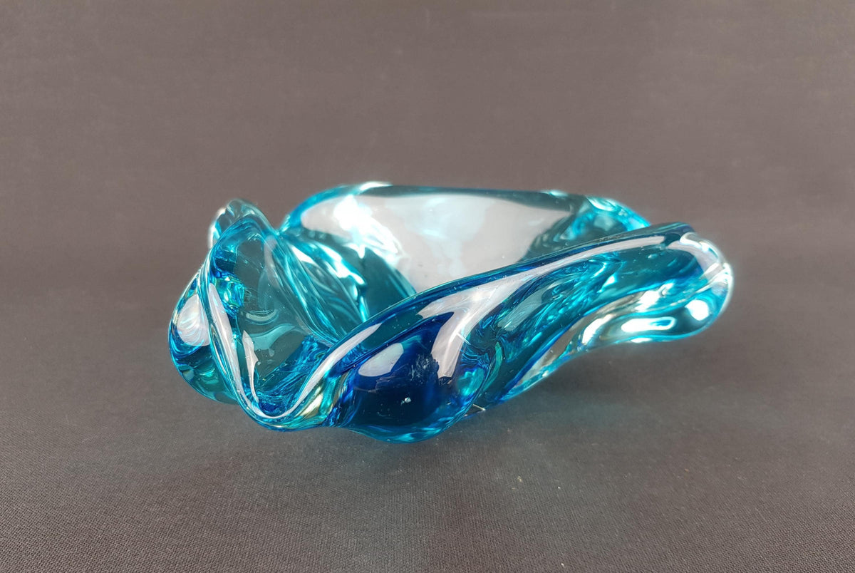 Vintage MURANO GLASS Blue Bowl | Ashtray Italian Art Glass | 1960-70s