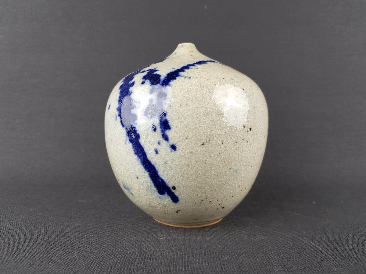 Vintage STUDIO ART POTTERY Grey and Blue Vase - Abstract Drip Glaze - Crackle Finish