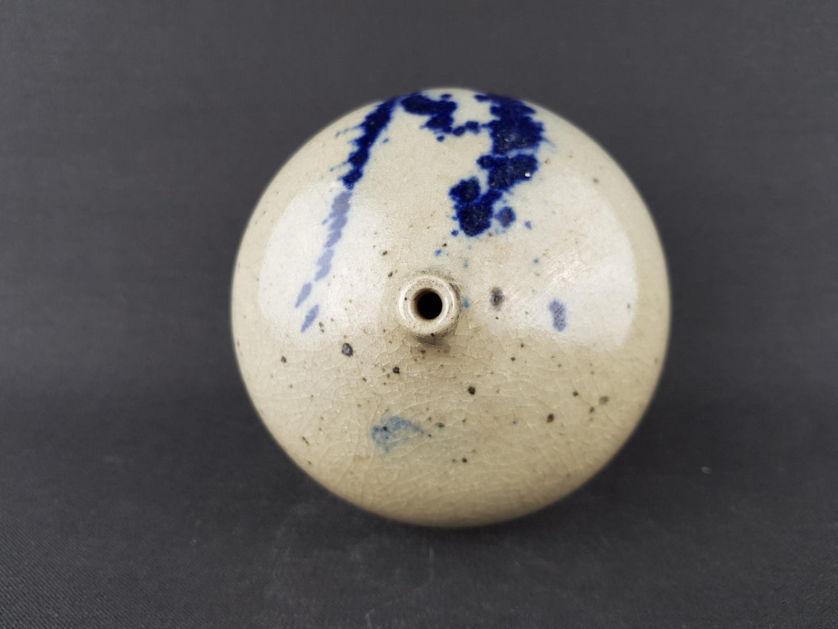 Vintage STUDIO ART POTTERY Grey and Blue Vase - Abstract Drip Glaze - Crackle Finish