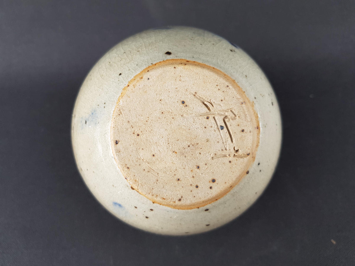 Vintage STUDIO ART POTTERY Grey and Blue Vase - Abstract Drip Glaze - Crackle Finish
