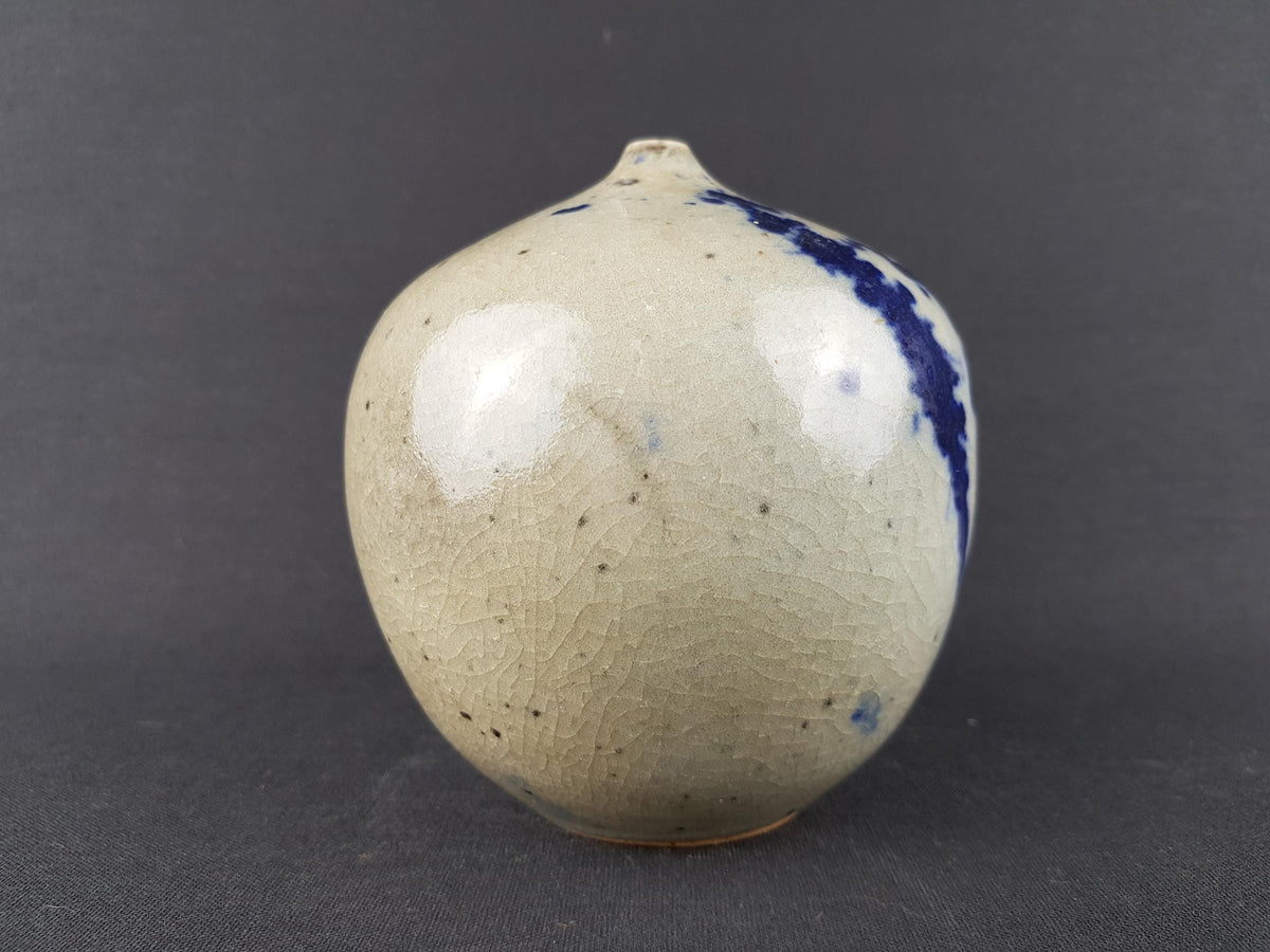 Vintage STUDIO ART POTTERY Grey and Blue Vase - Abstract Drip Glaze - Crackle Finish