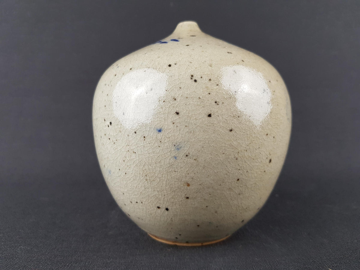 Vintage STUDIO ART POTTERY Grey and Blue Vase - Abstract Drip Glaze - Crackle Finish