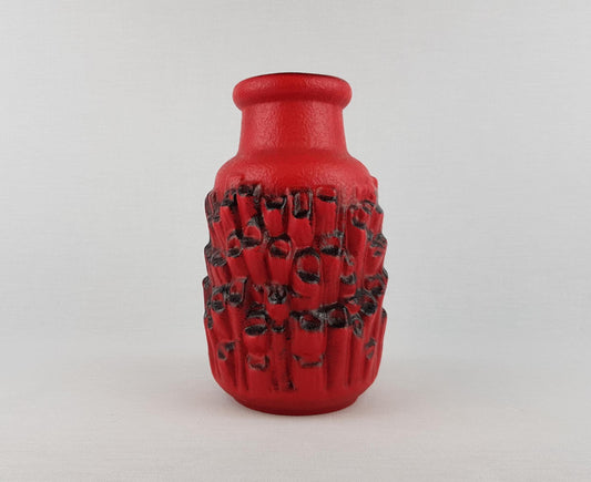 Vintage CARSTENS KERAMIK Luxus Series Red Vase 7583 with Relief Decor West German Pottery 1960-70s