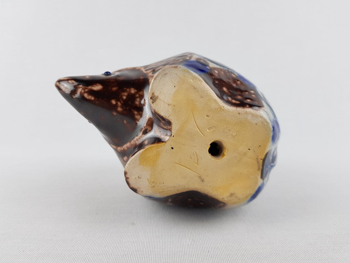 Vintage STUDIO POTTERY Blue and Brown Ceramic Hedgehog By Elfriede Balzar-Kopp West German Pottery 1950s