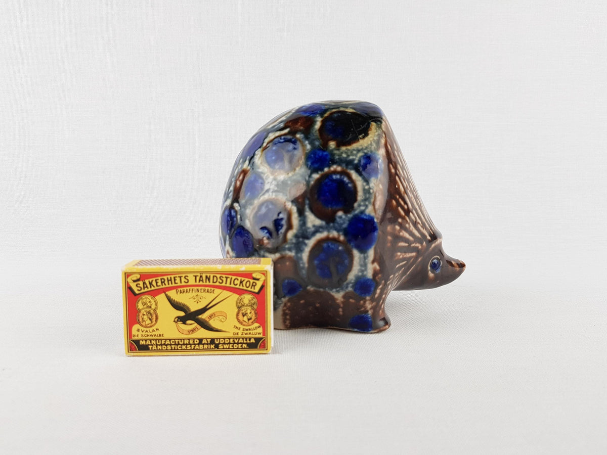 Vintage STUDIO POTTERY Blue and Brown Ceramic Hedgehog By Elfriede Balzar-Kopp West German Pottery 1950s