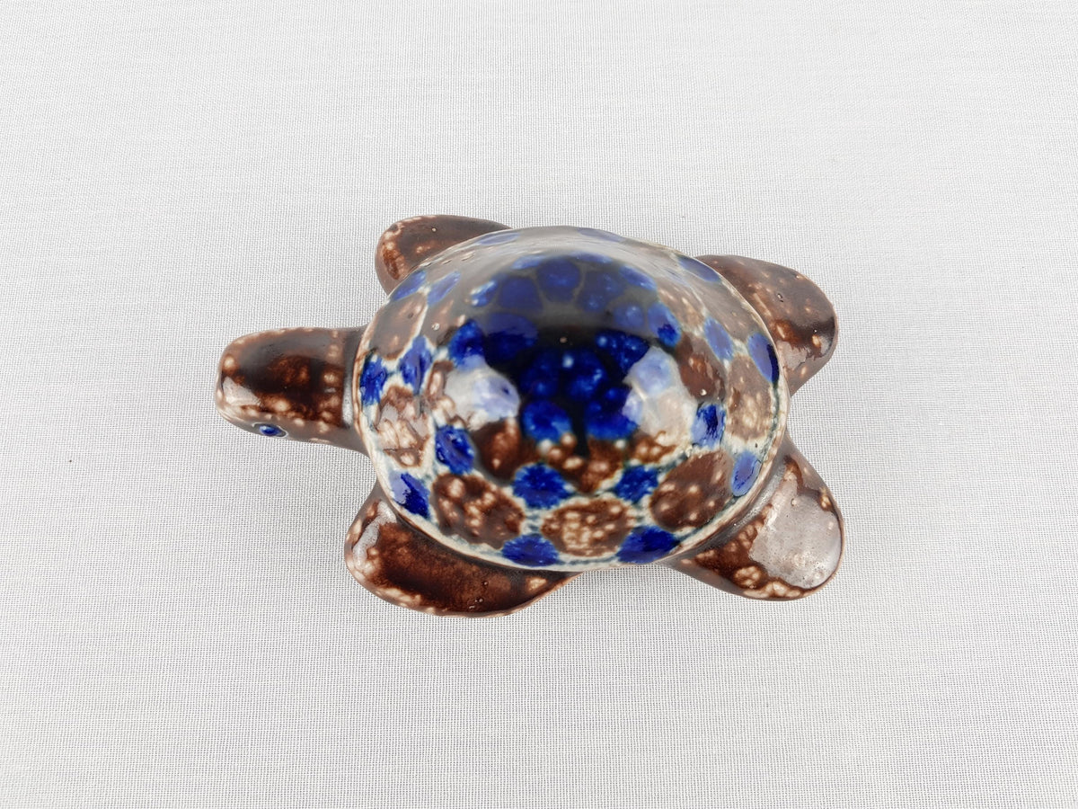 Vintage STUDIO POTTERY Blue and Brown Ceramic Turtle By Elfriede Balzar-Kopp West German Pottery 1950s