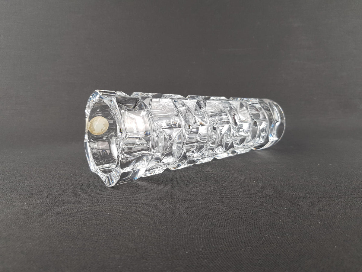 Vintage CRISTAL D'ARQUES Clear Glass Vase With Geometric Pattern France 1970s