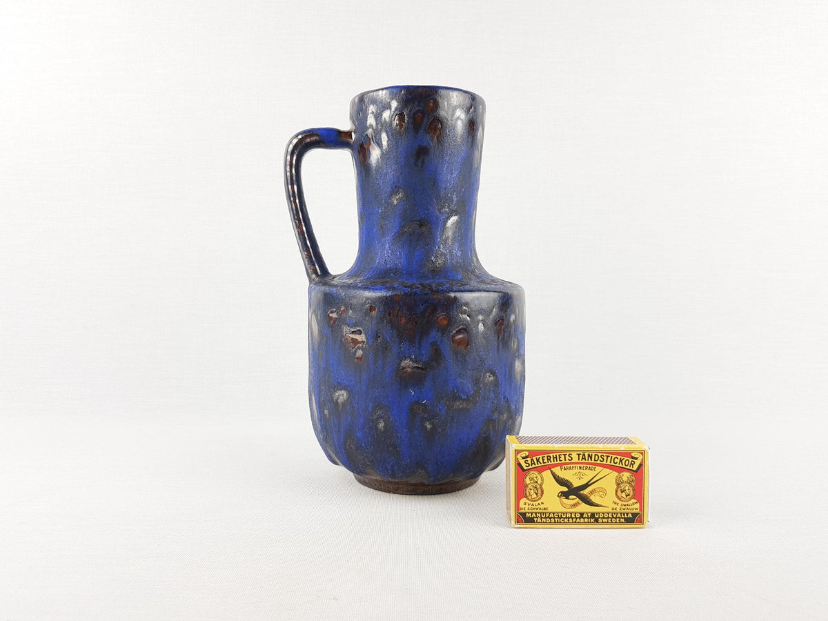 Vintage STEULER KERAMIK Handled Blue and Brown Fat Lava Jug Vase 141-20 West German Pottery 1960s