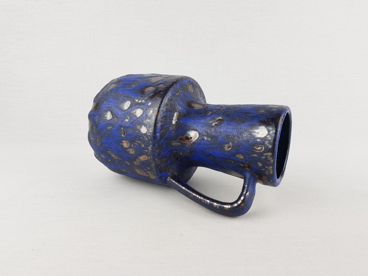 Vintage STEULER KERAMIK Handled Blue and Brown Fat Lava Jug Vase 141-20 West German Pottery 1960s
