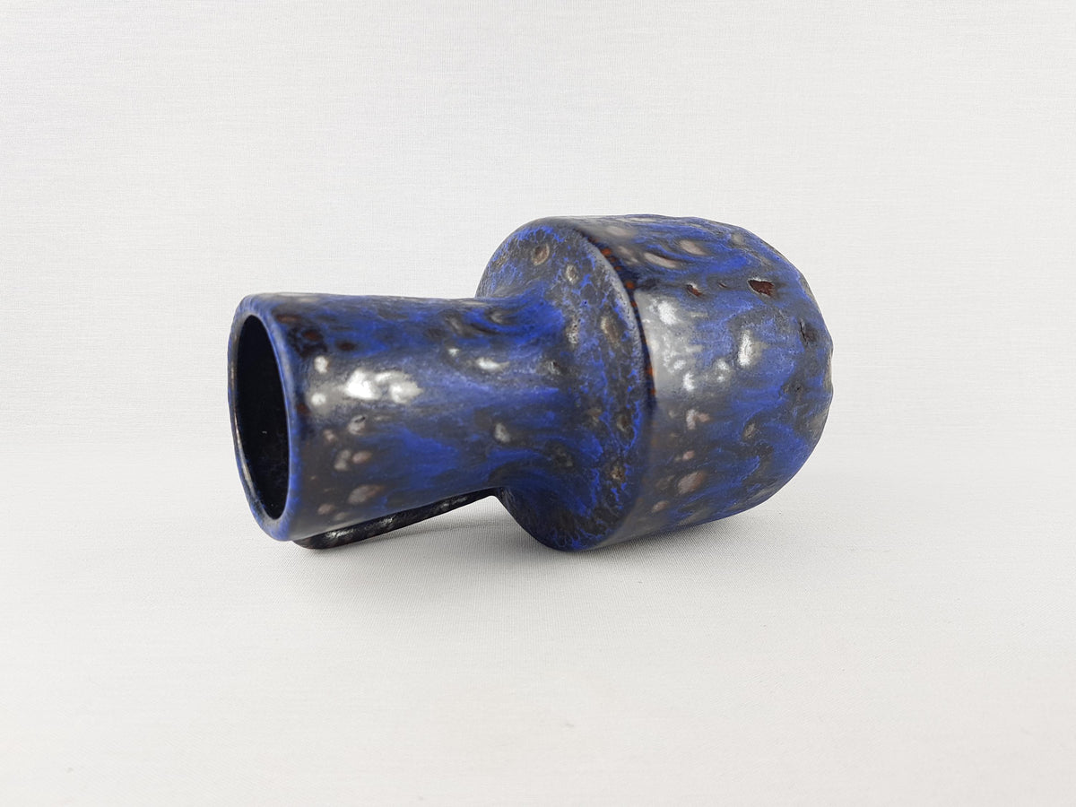 Vintage STEULER KERAMIK Handled Blue and Brown Fat Lava Jug Vase 141-20 West German Pottery 1960s