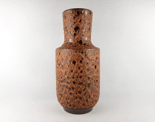 Vintage STEULER KERAMIK Brown Fat Lava Floor Vase 143-40 West German Pottery 1970s hairline!
