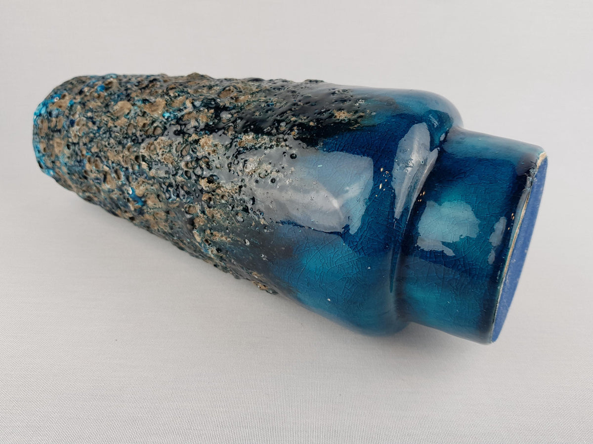 Vintage OTTO KERAMIK Glossy Turquoise Blue with Greyish Black Fat Lava Glaze Vase West German Pottery 1960-70s