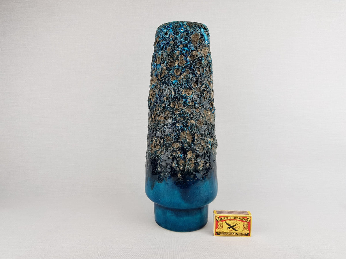 Vintage OTTO KERAMIK Glossy Turquoise Blue with Greyish Black Fat Lava Glaze Vase West German Pottery 1960-70s