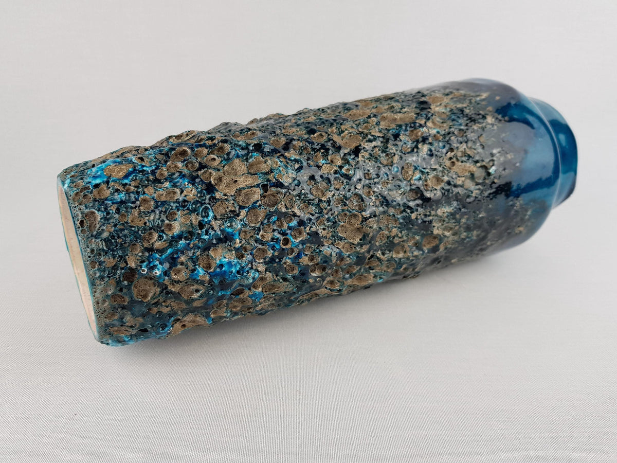 Vintage OTTO KERAMIK Glossy Turquoise Blue with Greyish Black Fat Lava Glaze Vase West German Pottery 1960-70s