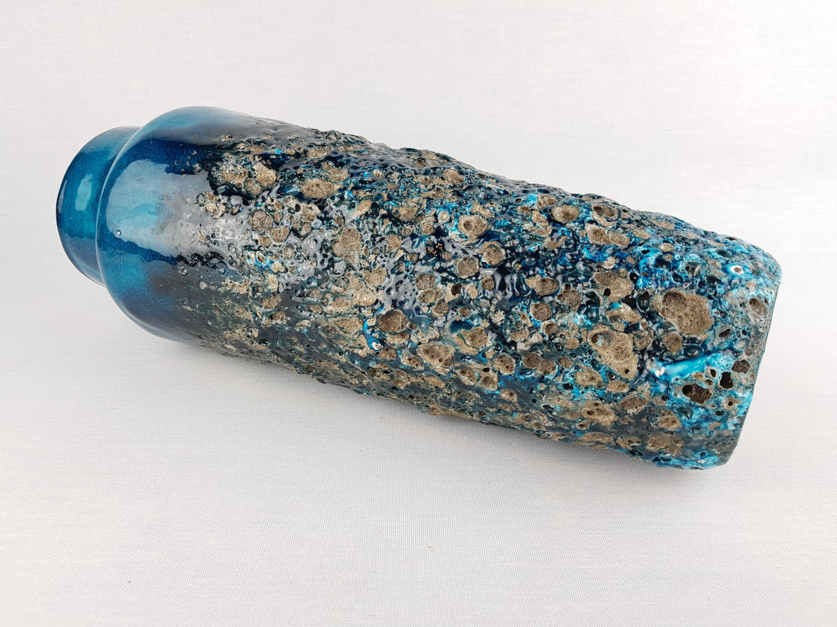 Vintage OTTO KERAMIK Glossy Turquoise Blue with Greyish Black Fat Lava Glaze Vase West German Pottery 1960-70s